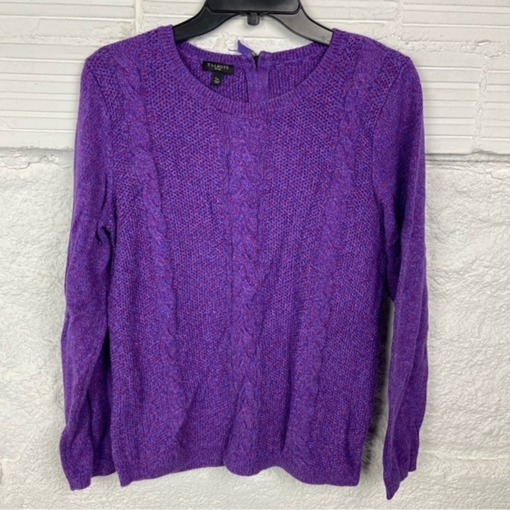 Talbots chunky cable knit Rich Purple Women's Crew Neck Sweater SZ large petite